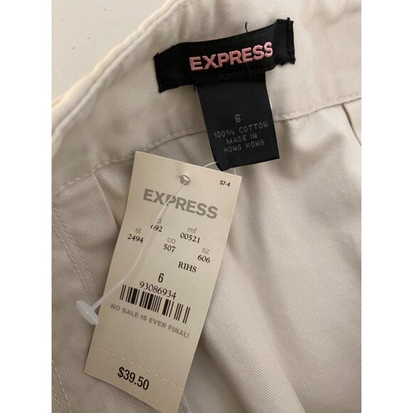 NWT Express Beige Cotton Mini Skirt Pleated Design Belt Loops Classic Size 6 - Picture 2 of 6